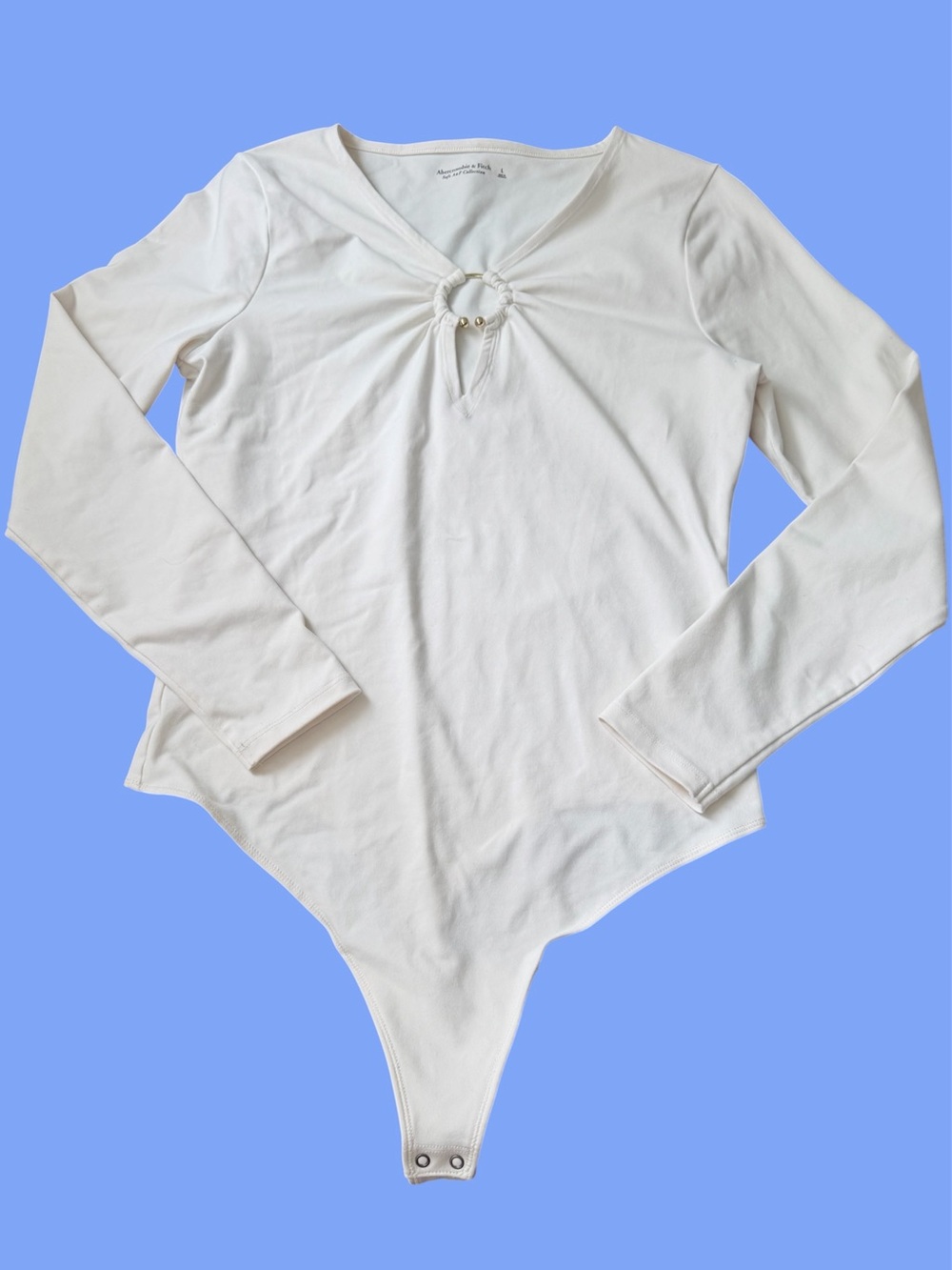 ABERCROMBIE & FITCH seamless V-neck Bodysuit White D-ring Keyhole Size Large